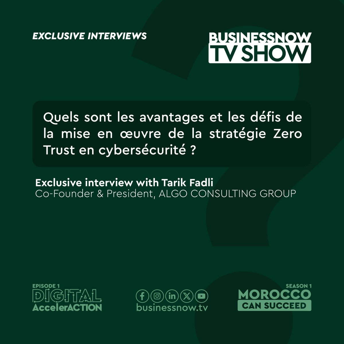 🛡️ #Zero Trust en #Cybersécurité : une nécessité 🌐 

TARIK FADLI, CO-FOUNDER et PRESIDENT d’ALGO CONSULTING GROUP, vous livre ses réflexions dans une Exclusive Interview sur le BUSINESSNOW TVSHOW.

#MoroccoCanSucceed