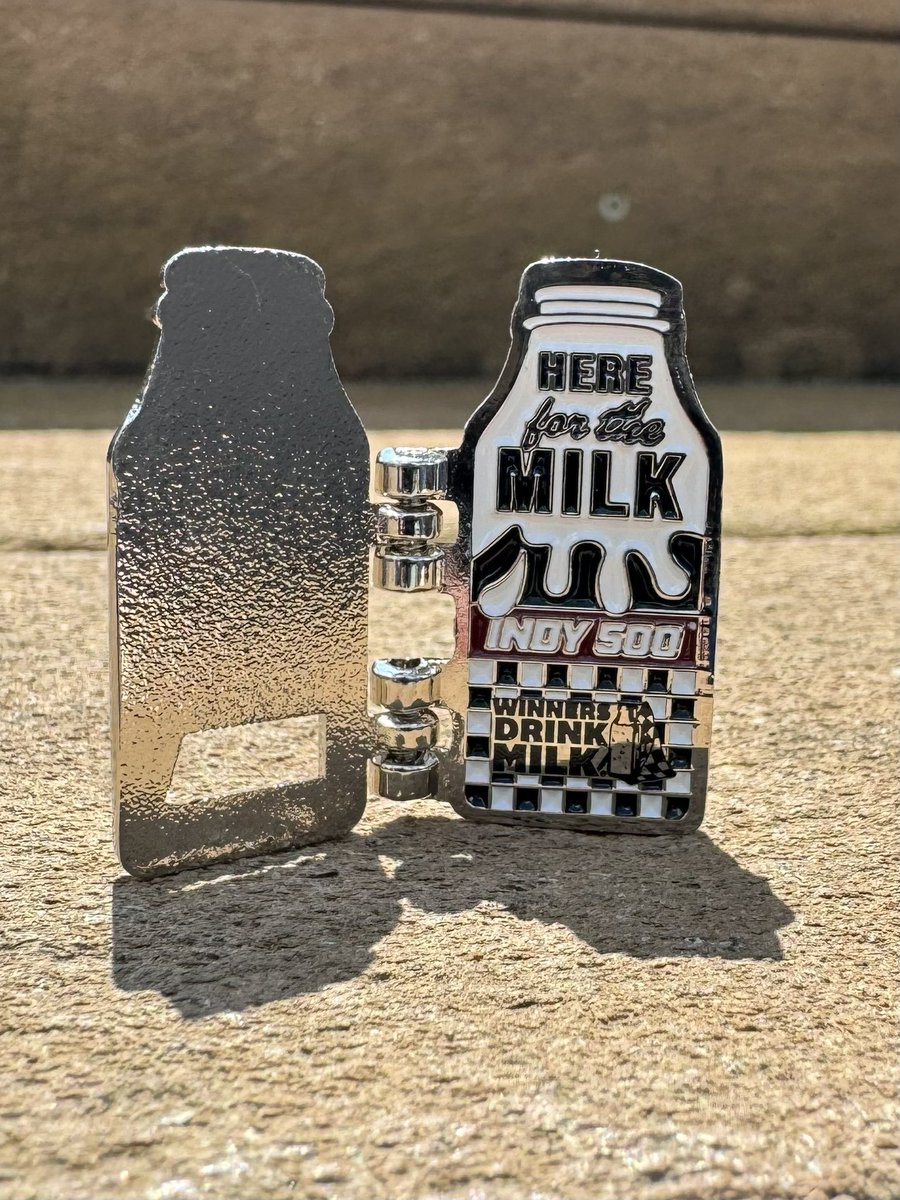 This year’s @IMS/@INDairy pin is 🔥

Always love honoring the #Indy500  Milk Tradition.

Stop by the IMS Pagoda SUNDAY from 2-4 PM to get yours. #WinnersDrinkMilk