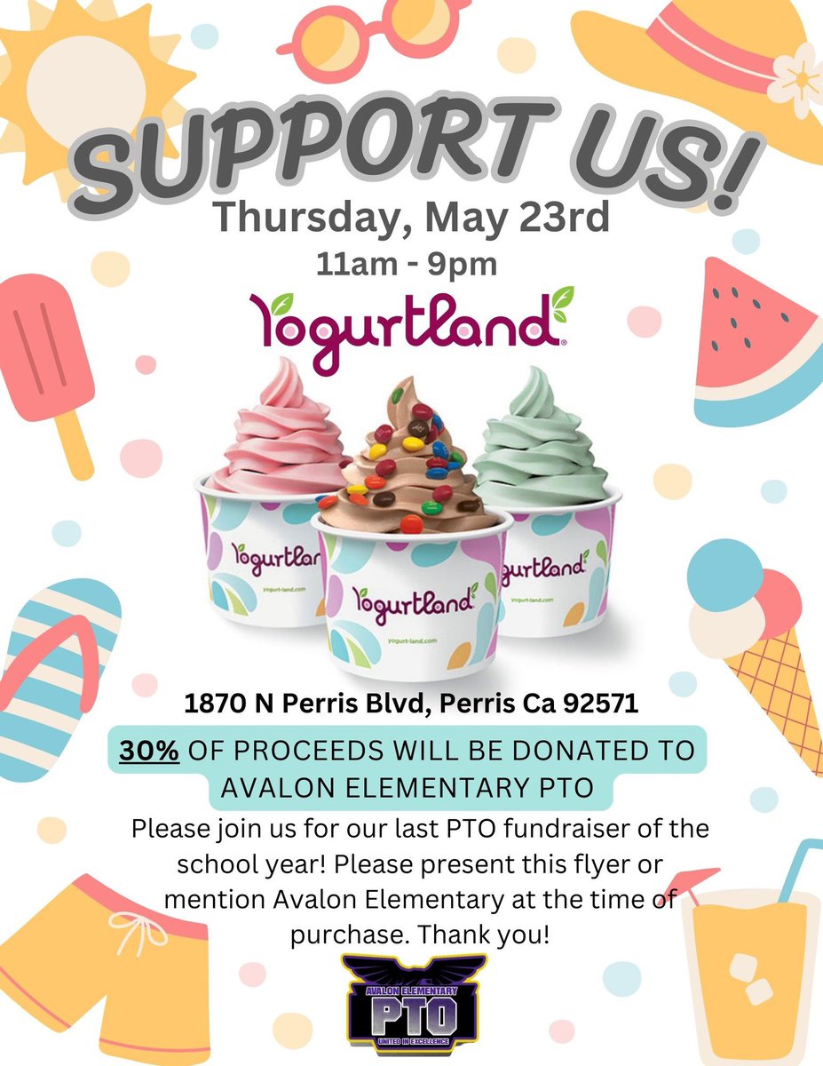 Please support our PTO Yogurtland Fundraiser happening this Thursday May 23rd. Thank you for your continued support! #FalconsUnitedInExcellence