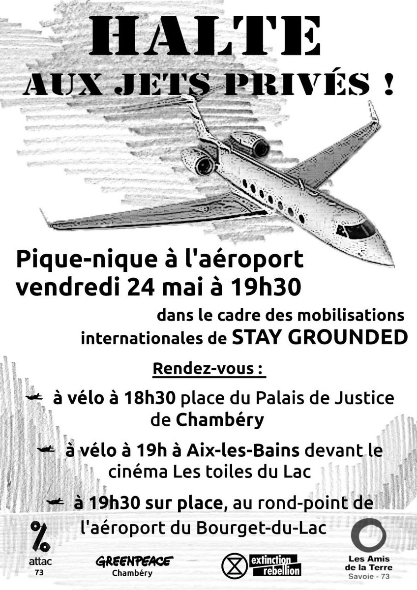 @ResterSurTerre @StayGroundedNet vendredi prochain pique-nique à l'aéroport de #chambery #aixlesbains #lacdubourget @XRChambery @amisdelaterre @attac_fr @greenpeace73