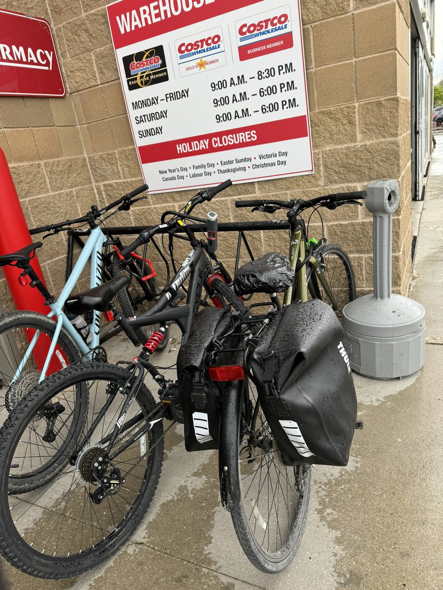 Biked to @costcocanada, made it in before the rain, exercised great restraint while shopping (given limited space in saddlebags), and now heading home, hoping to not get drenched. 🚴🏻‍♀️😆