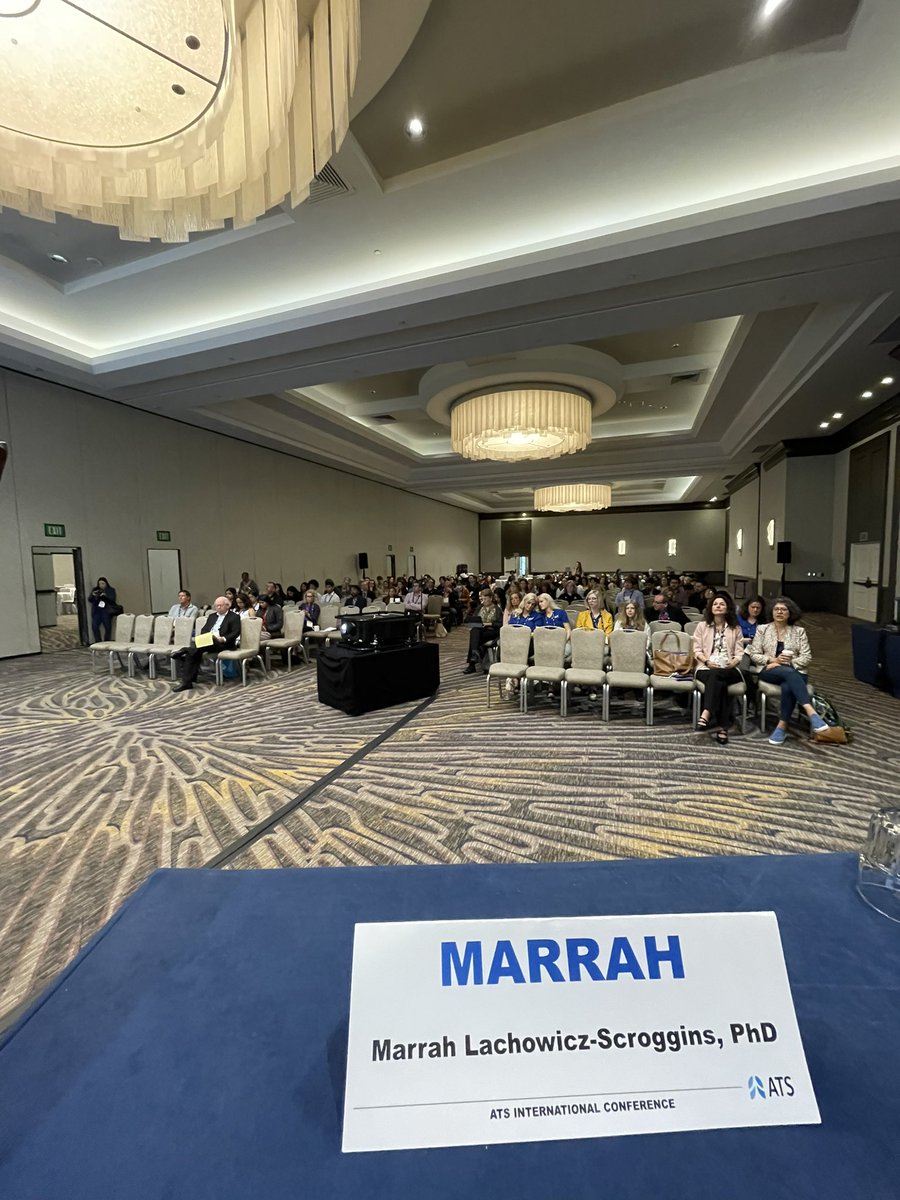 LachowiczMarrah's tweet photo. #ATS2024 #ATSPAR @atscommunity look at that amazing audience! Come visit us we still have some seats available. #patientadvocacy also look at all that PURPLE! #CysticFibrosisAwareness https://t.co/pAVZYNK5sb