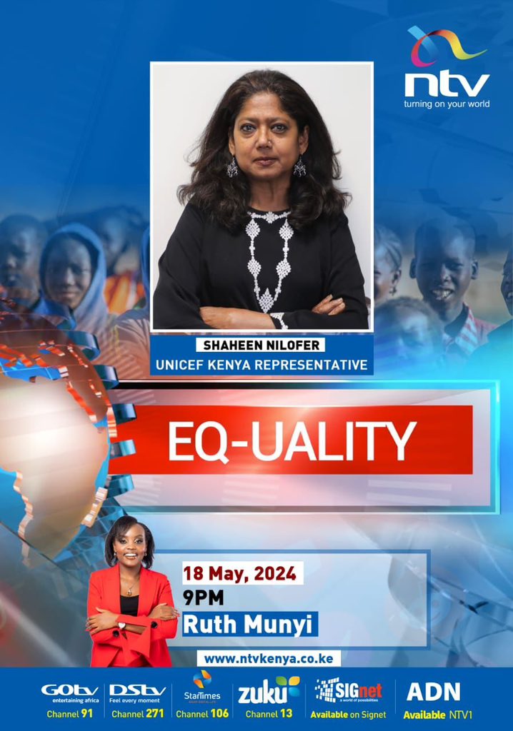 #HappeningTonight from 9PM on @ntvkenya: Watch as @ShaheenSnilofer, @UNICEFKenya's Representative, discusses children's issues and priorities to improve the well-being of every child in #Kenya.   @RuthWmunyi