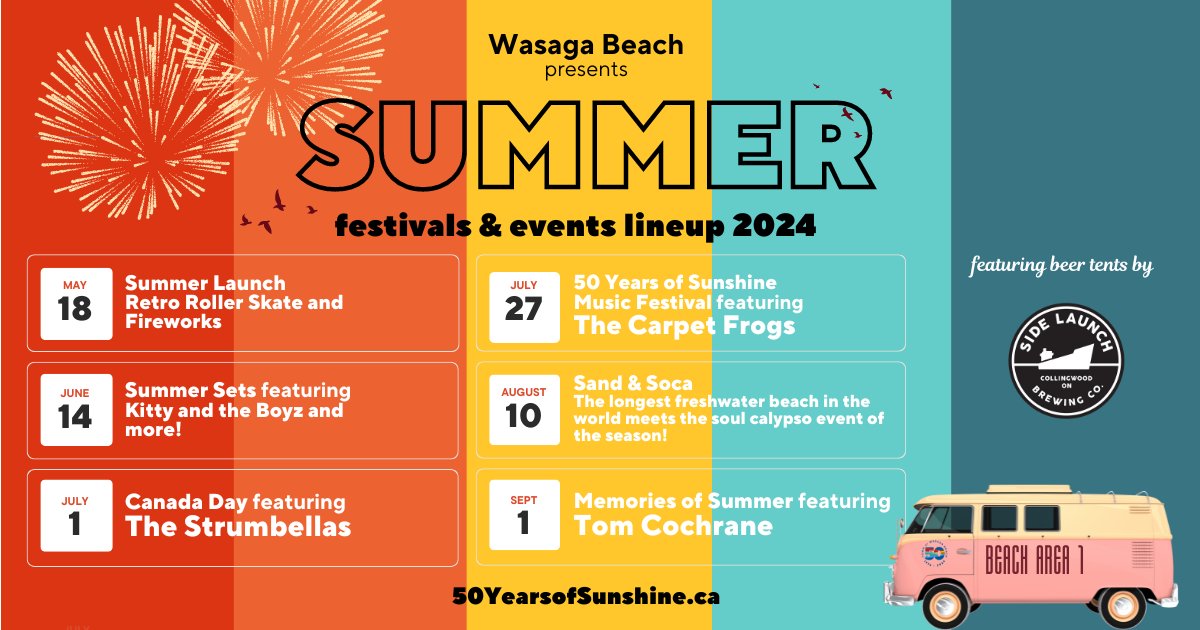 #ICYMI 🎵 🎤 ☀️ 🏖️ @TomCochraneMUS, @thestrumbellas and @TheCarpetFrogs to Headline Summer 2024 Beachfront Music Festivals in the Town of #WasagaBeach. The fun begins this Victoria Day long weekend with Summer Launch! Read more: bit.ly/3QPWBE9 @sidelaunch #summerfun