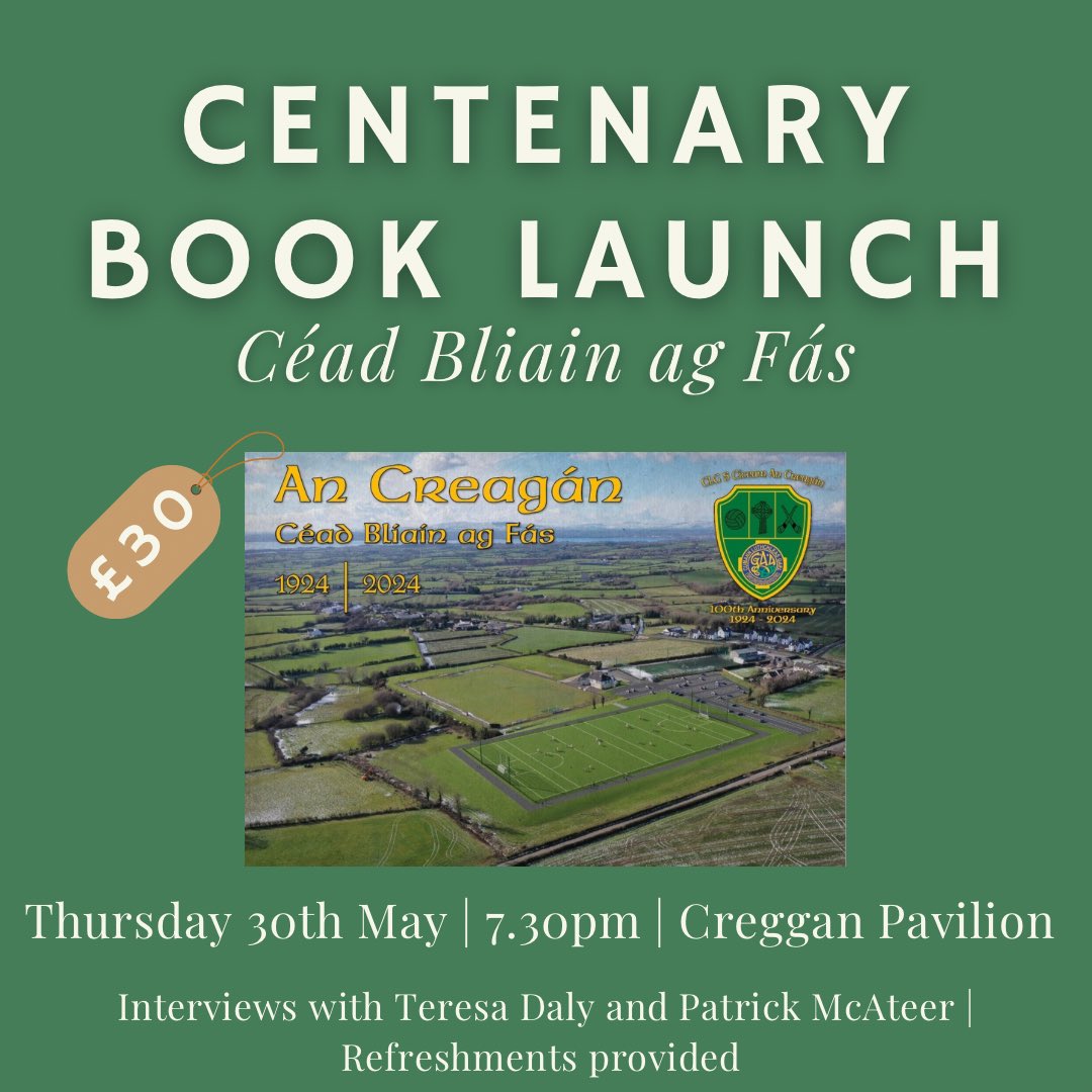 Join us on Thursday 30th May as we launch our centenary book, with interviews with authors Teresa Daly and Patrick McAteer 💚💛 This book encompasses the first 100 years of Kickhams Creggan, and is sure to bring back many memories for everyone 🌟
