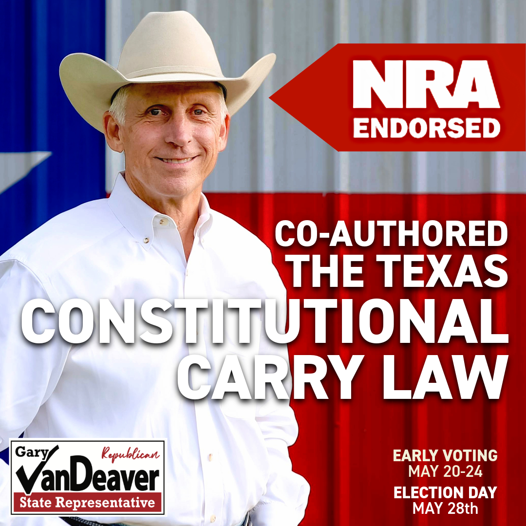 I am the only candidate in this race who is endorsed by the NRA for being a strong pro-gun advocate. One of the laws I helped pass in 2021 designates Texas as a 2nd Amendment Sanctuary State. On May 28th, vote for the proven Conservative. #VoteForVanDeaver #txlege