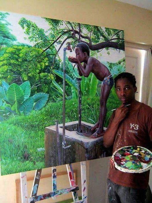 This little boy wants everyone to see his painting. Please let's encourage him.