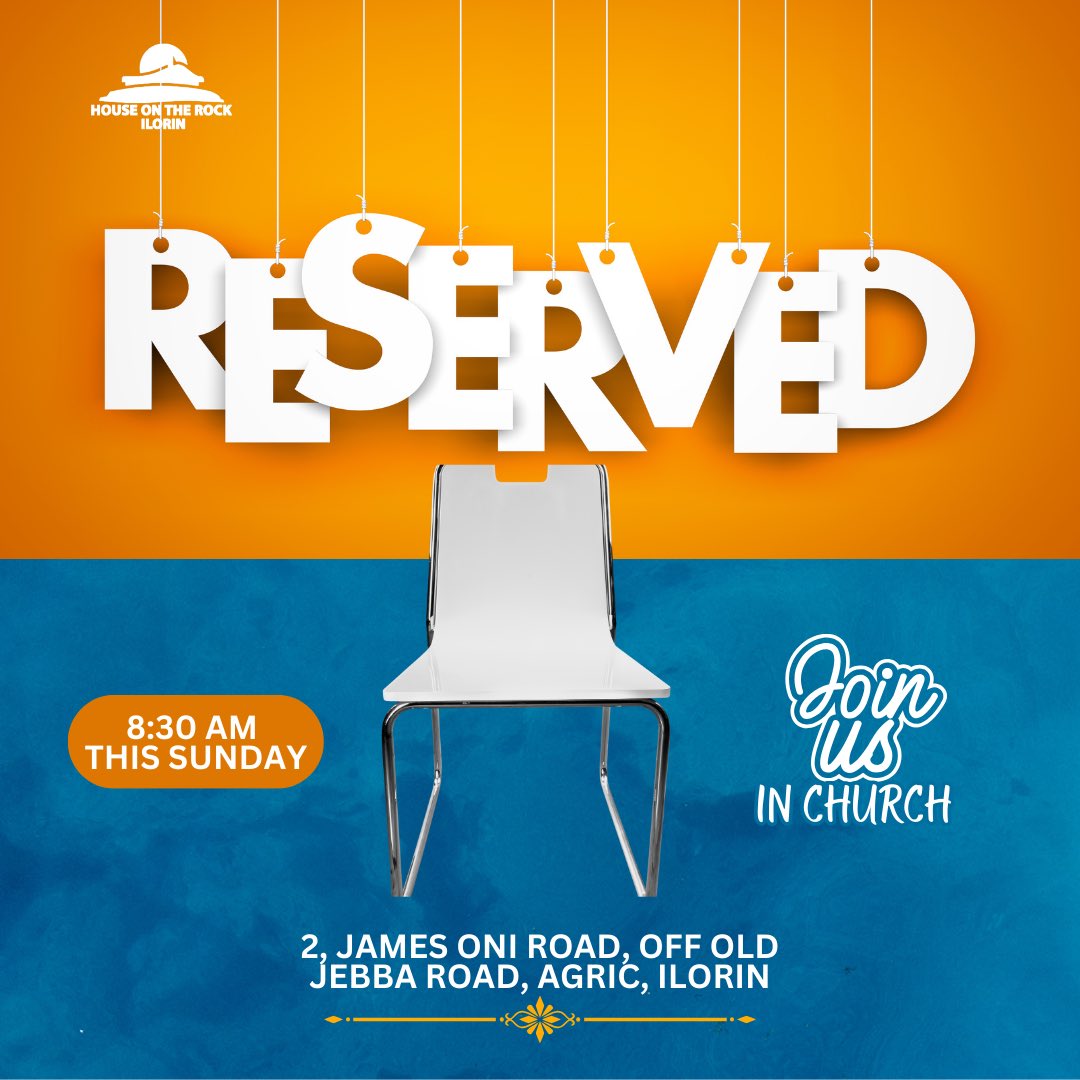 HOTR_Ilorin's tweet image. Hey Friend guess what?!

We have a seat reserved specially for You! Yes You!

Join us in church tomorrow for an amazing time in our Father’s presence! 

Service Details in flyer!  

#HOTRIlorin
#HOTR
#ServiceInvite
#CelebrationSunday
#IlorinChurch