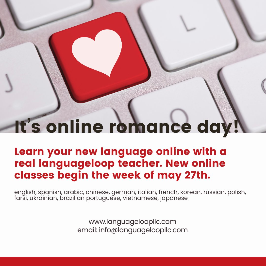 want to learn a language online? more info: languageloopllc.com/contact/ #NYC #NewYork #Chicago #Loop #Indiana #Seattle #stlouis #Ohio #Texas #michigan #languageschool #onlineromanceday