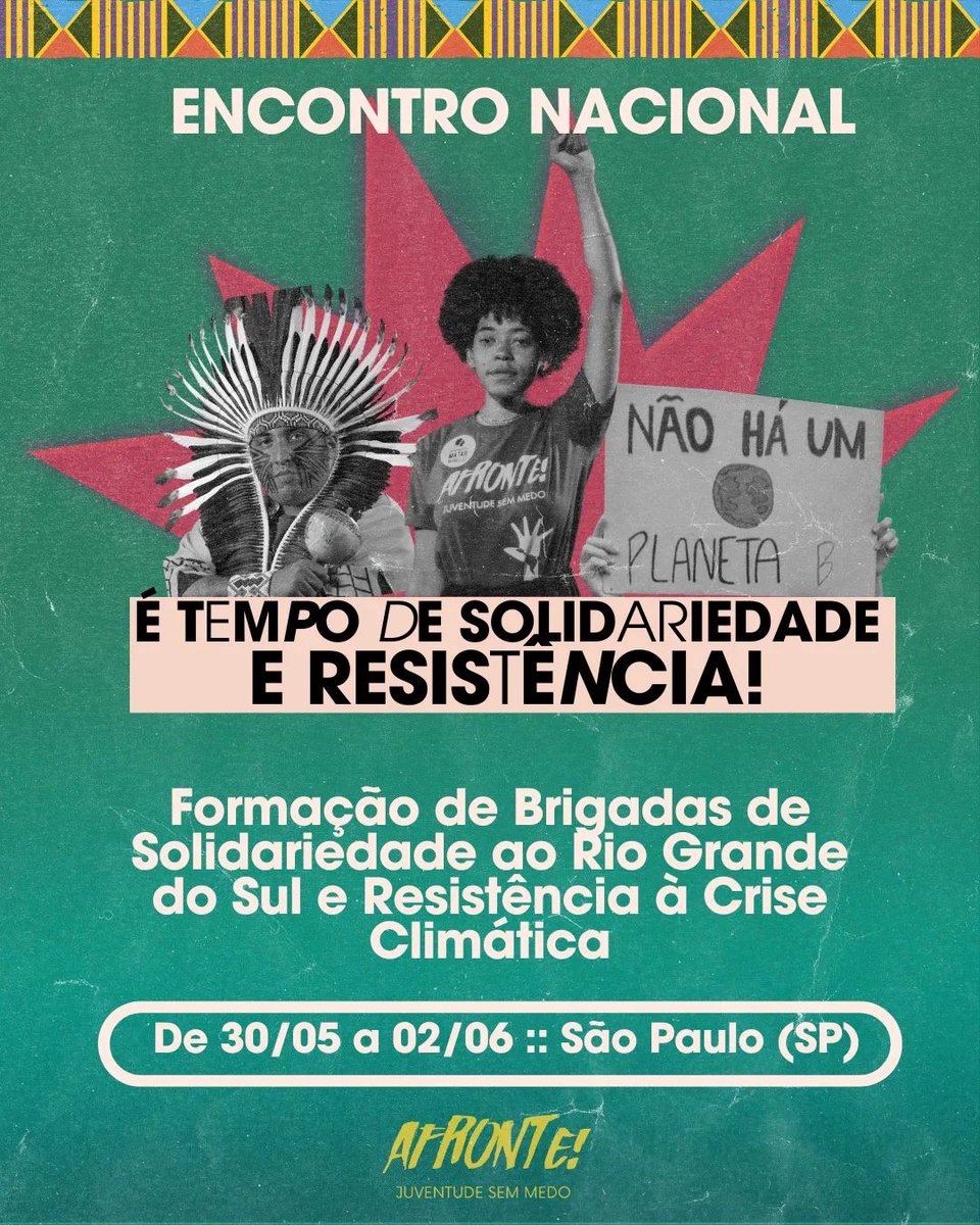 📰 MOVIMENTO | É TEMPO DE SOLIDARIEDADE E RESISTÊNCIA

<a href="/Afrontenacional/">Afronte! ✊🏿 Juventude Sem Medo</a> convoca: Encontro Nacional de Formação de Brigadas de Solidariedade ao Rio Grande do Sul e Resistência à Crise Climática

🤳🏾 Leia no portal Esquerda Online: bit.ly/4bnS2JE