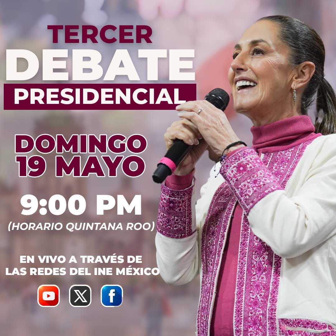 Mañana respaldaremos a nuestra próxima presidenta, la Dra. @Claudiashein, en el tercer #DebateINE. Los invito a seguirlo para que conozcan las propuestas con las que se construirá el segundo piso de la transformación en México.