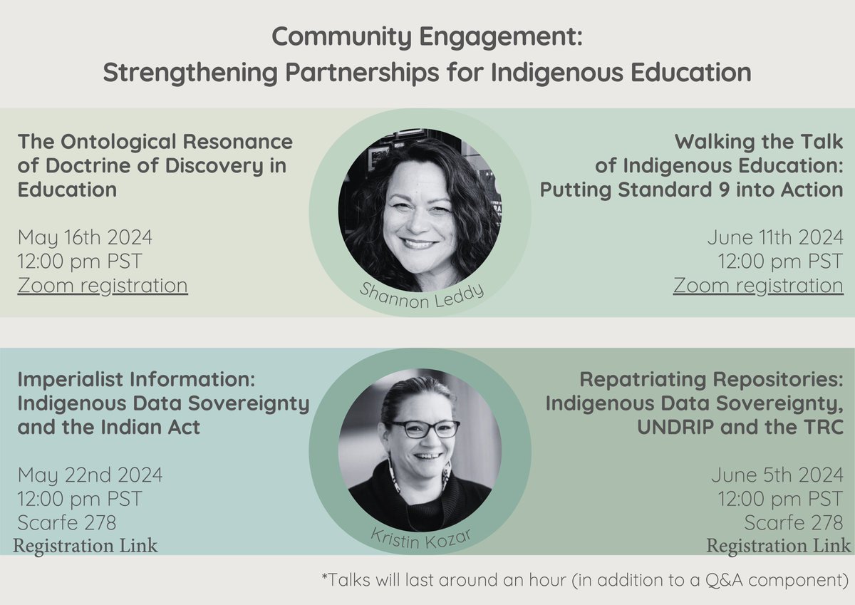 Community Engagement: Strengthening Partnerships for Indigenous Education 

Register for the sessions here: ecps.educ.ubc.ca/community-enga…