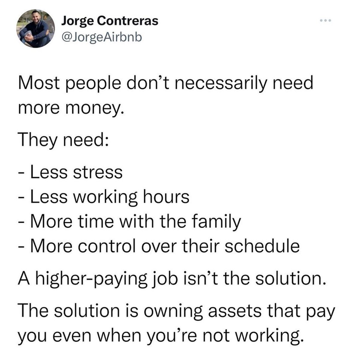 Well said. I’d rather have assets pay for a vacation, not a job. #freedomoftime #truewealth #passiveincome #realestateinvesting #dividendstocks #cashflow #buildwealth #claytrader