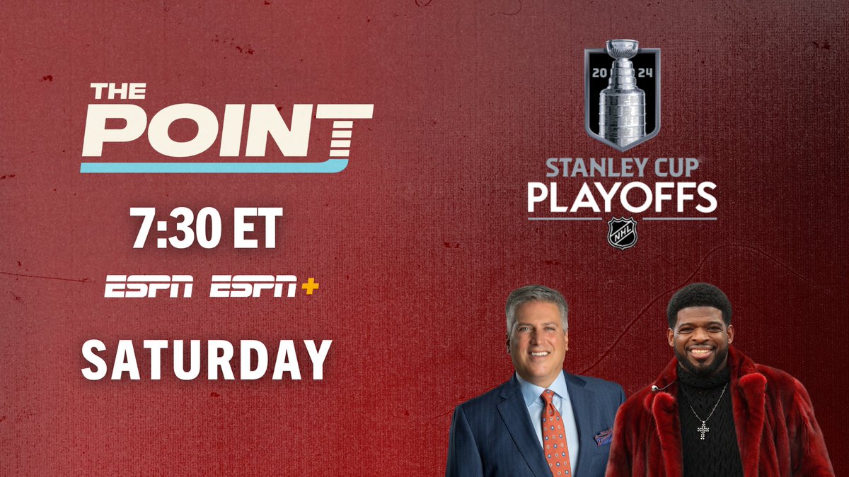 Saturday, special #StanleyCup Playoff editions of The Point continue with @espnSteveLevy & @PKSubban1 ∙ #Canucks defenseman #QuinnHughes joins the show ∙ Previewing the Eastern Conference Final ∙ Revealing the Selke Award winner 🏒 7:30p ET | ESPN, ESPN+