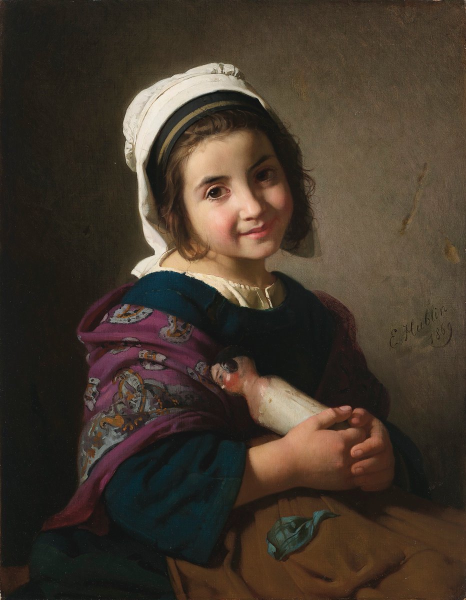 'Una niña con su muñeca', del pintor francés Émile Auguste Hublin (1830-1891).