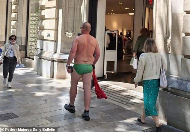 Majorcans have become used to spotting poorly attired tourists but in the smart Jaume III district of Palma the sight of green speedos matched with black socks was enough to summon the Policía Nacional. It’s illegal in parts of Spain to display bare chests, etc & fineable.