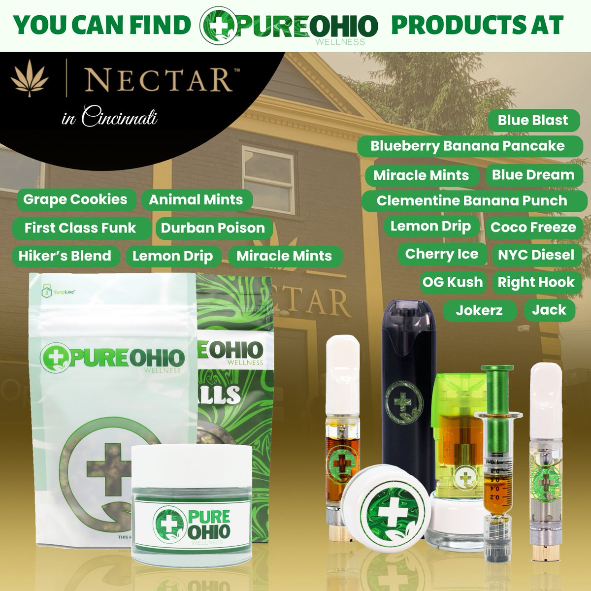 Are you in the Cincinnati area? 
Head to the Nectar dispensary to pick up some of your favorite Pure Ohio Wellness products there this weekend! 

 #pureohiowellness #columbus #dayton #ohio #ohiomade