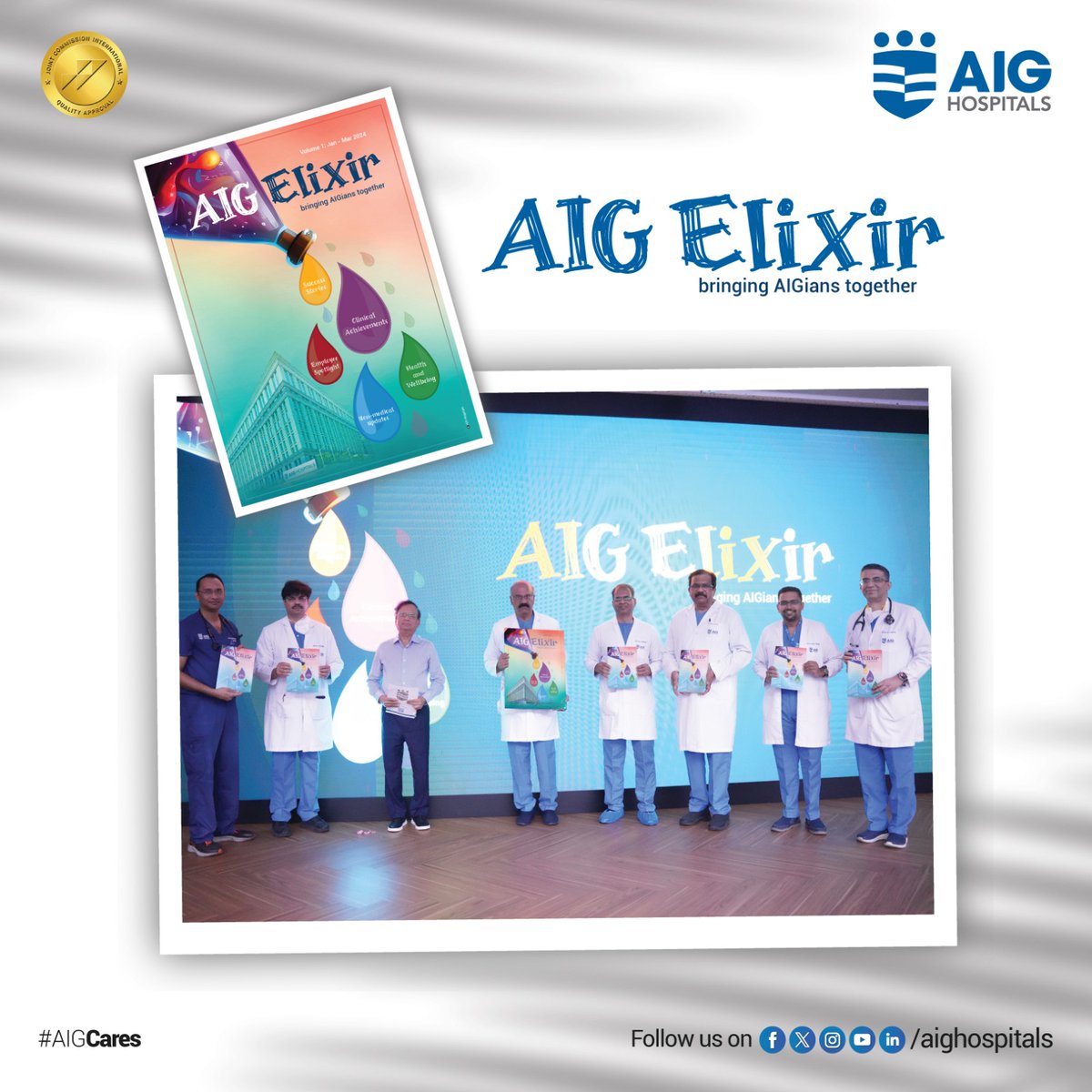 We are thrilled to announce a unique collaborative project between our clinical and non-clinical teams, the AIG Elixir. This quarterly internal magazine encapsulates the passion and dedication of all our staff members. #AIGElixir #AIGHospitals #Teamwork #Magazine #AIGian