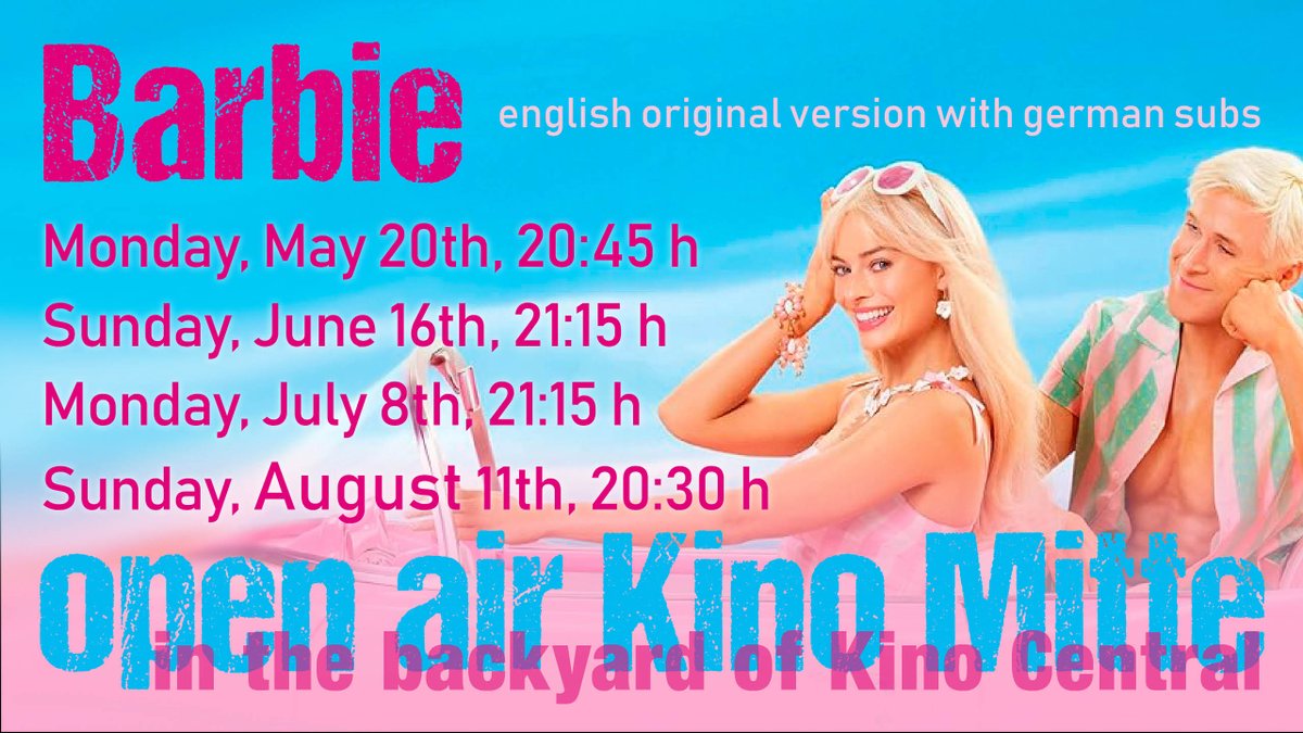 Pink again! Barbie screening open air on Monday, May 20th at Kino Central.