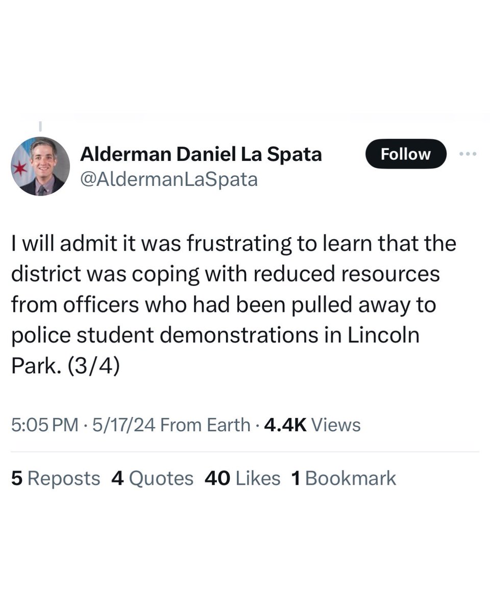 Reduced police availability results in residents putting their lives at risk to protect themselves and others. These endless Palestinian protests continue to abuse the system by taking our limited CPD resources away from actual criminal activity. @AldermanLaSpata, as these