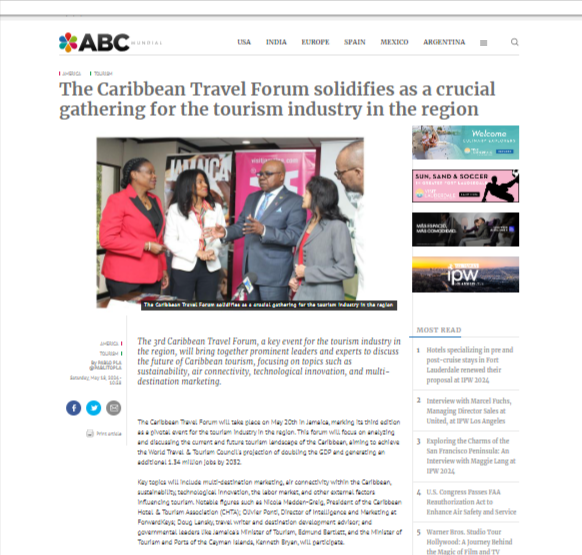 The Caribbean Travel Forum solidifies as a crucial gathering for the tourism industry in the region 
@CHTANow #Jamaica 
#CHTAMarketplace42
#JoinUsInJamaica #CHTAMember #caribbeantravel #jamaica🇯🇲 #montegobay
abcmundial.com/en/2024/05/18/…