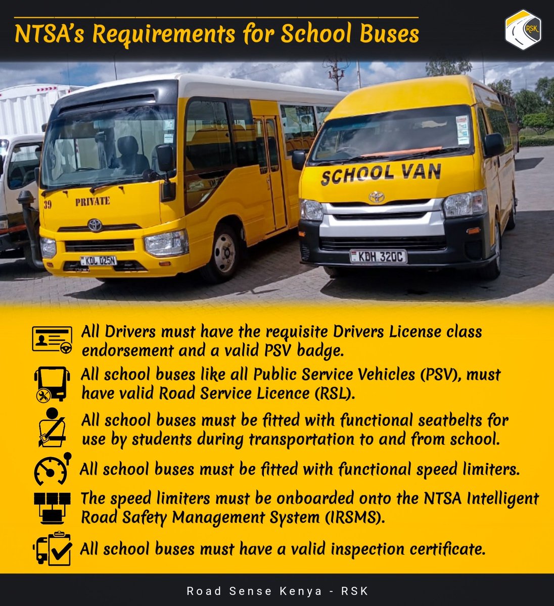 🏁 Compliance standards for School Buses as mandated by @ntsa_kenya.