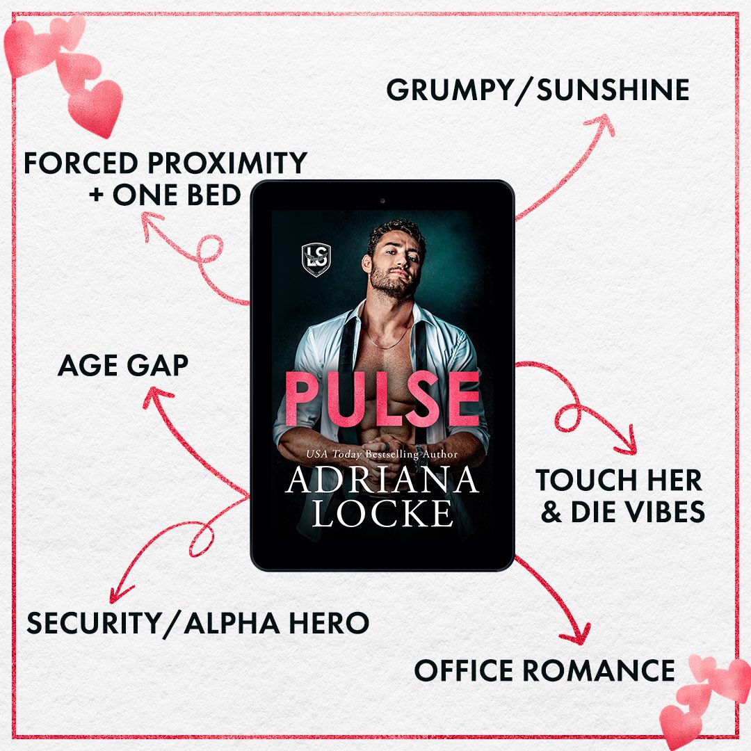 He's supposed to protect her, not fall in love with her.  Pulse by @AuthorALocke is now LIVE! Download today or read for FREE with #kindleunlimited  Amazon: amzn.to/3J5HamV #adrianalocke #landryfamilysecurity #Bodyguard  #OneBed #valentineprlm @valentine_pr_