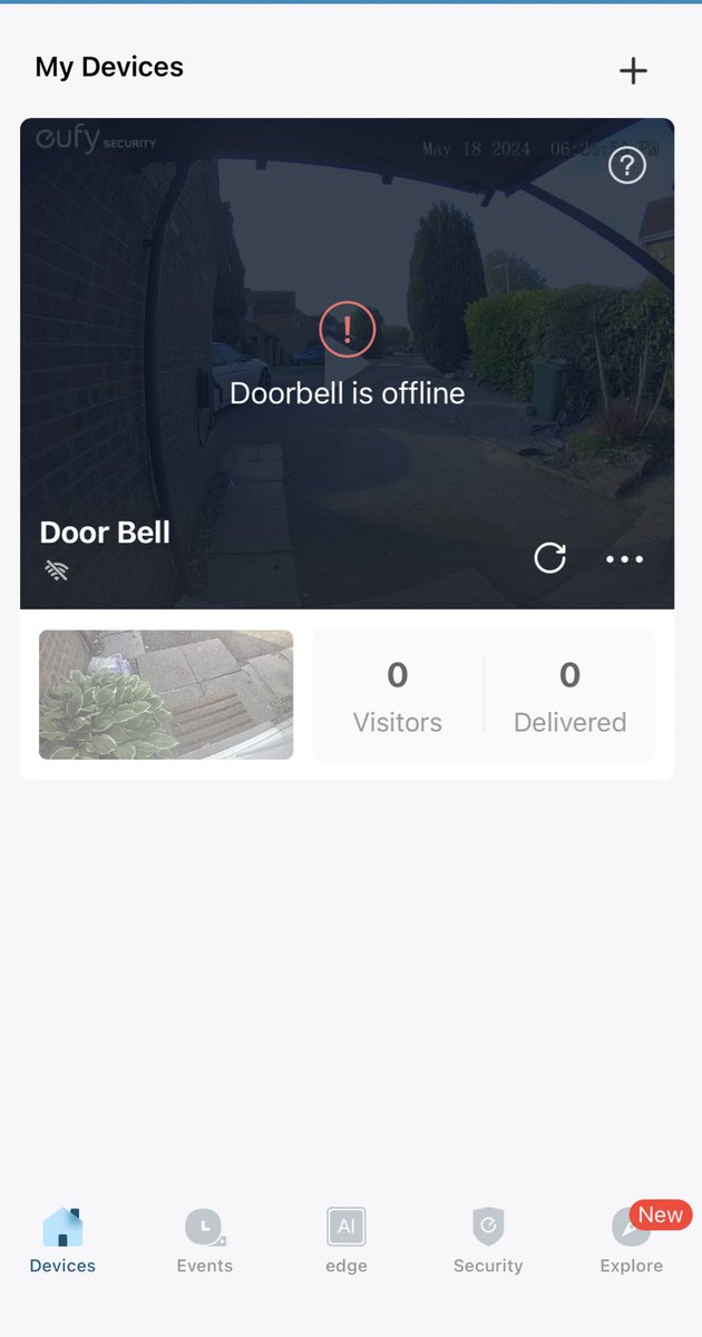 Tim_Hackett's tweet photo. @EufyOfficial my doorbell has gone offline. Done everything I can think of to get it back up and running and still offline! Thought? https://t.co/RdOqBpAC36