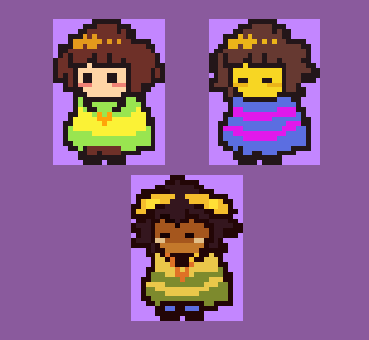 Lil post for today :3 Some Chara, Frisk and GTe Chara sprites from practicing pixel art!

#undertale #re_glitchtale