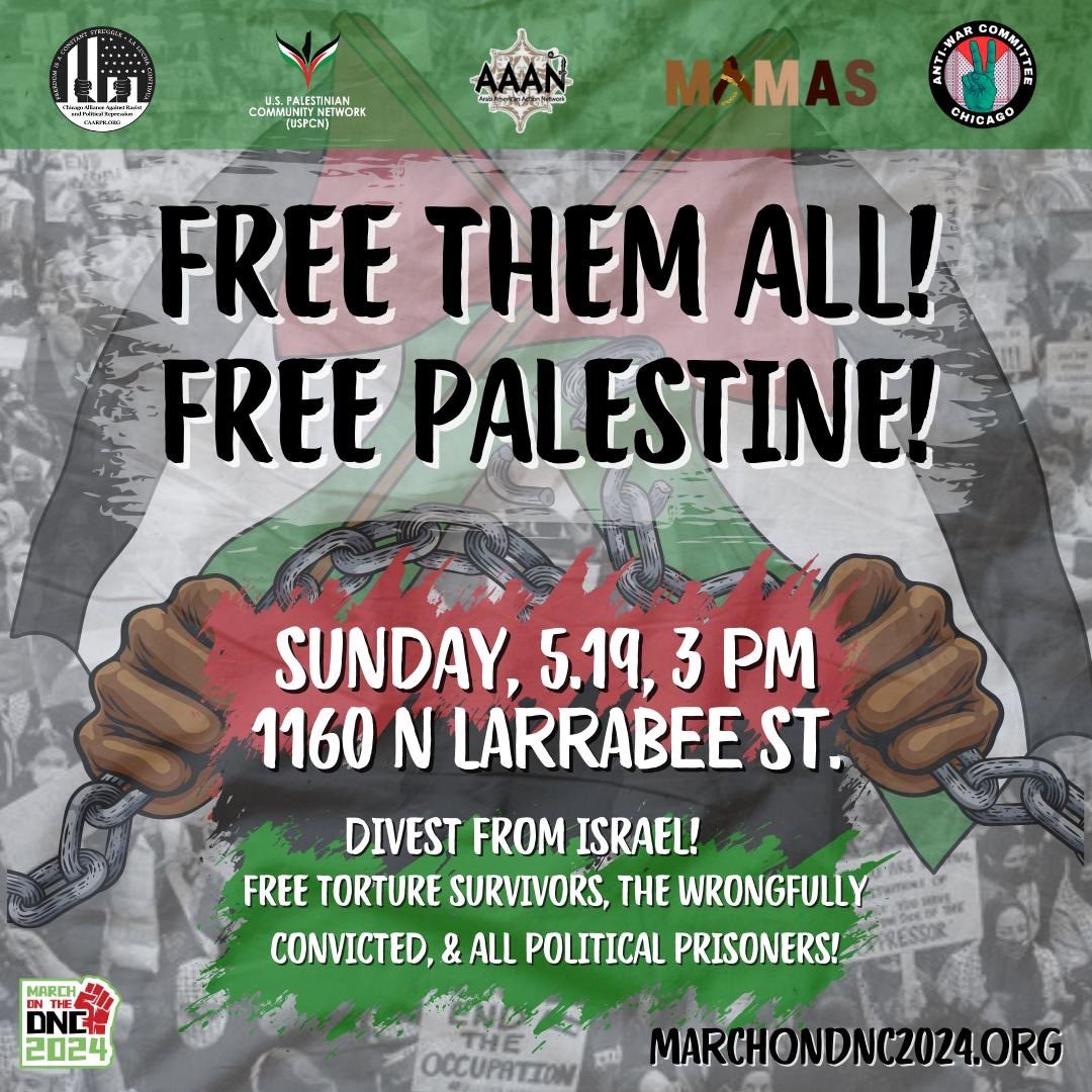 🏴🇵🇸 Chicago comrades: Protest for a free Palestine tomorrow, Sun 5/19 3pm @ 1160 N Larrabee St. Stand for Palestine, stand against human rights violations! 🇵🇸🏴

#chicago #palestine #gaza #GazaHolocaust #GazaCeasefire #CeasefireNOW #antifascist #freepalestine