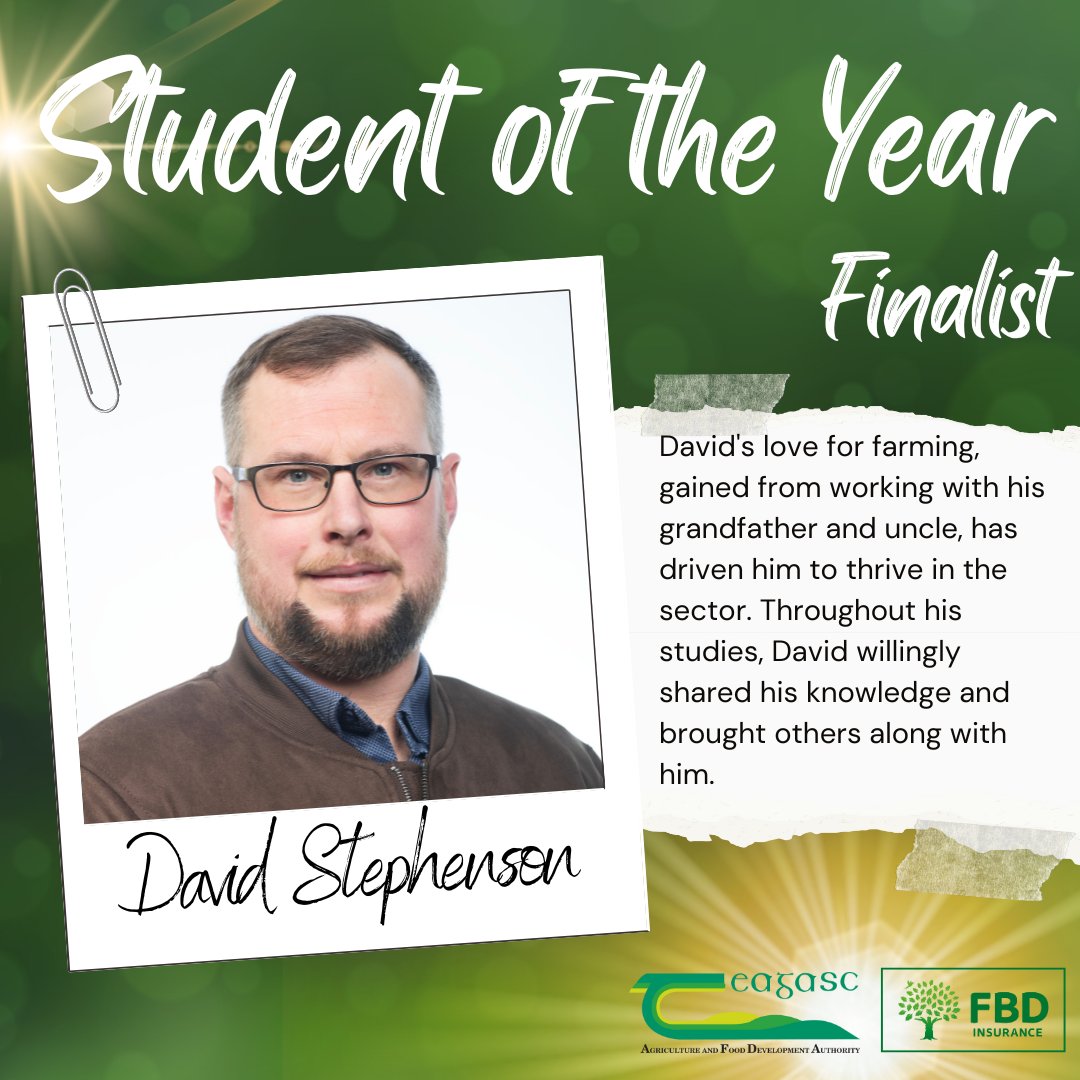 David Stephenson is a finalist in the Teagasc/ FBD Student of the Year Awards. David's love for farming has driven him to thrive in the sector. Book your virtual seat for the awards ceremony which takes place on 21 May here bit.ly/3oSckYp @fbd_ie