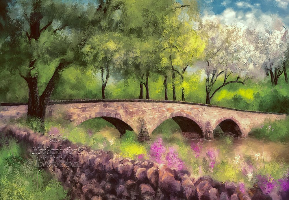 'Burnside Bridge In Spring' #digitallyhandpainted in #CorelPainter from my original photo. lois-bryan.pixels.com/featured/burns… No Ai used. #AYearForArt #BuyIntoArt #Maryland #Sharpsburg #Antietam #CivilWar #BurnsideBridge #bridge #LittleAntietamCreek #LoisBryan #NotAi