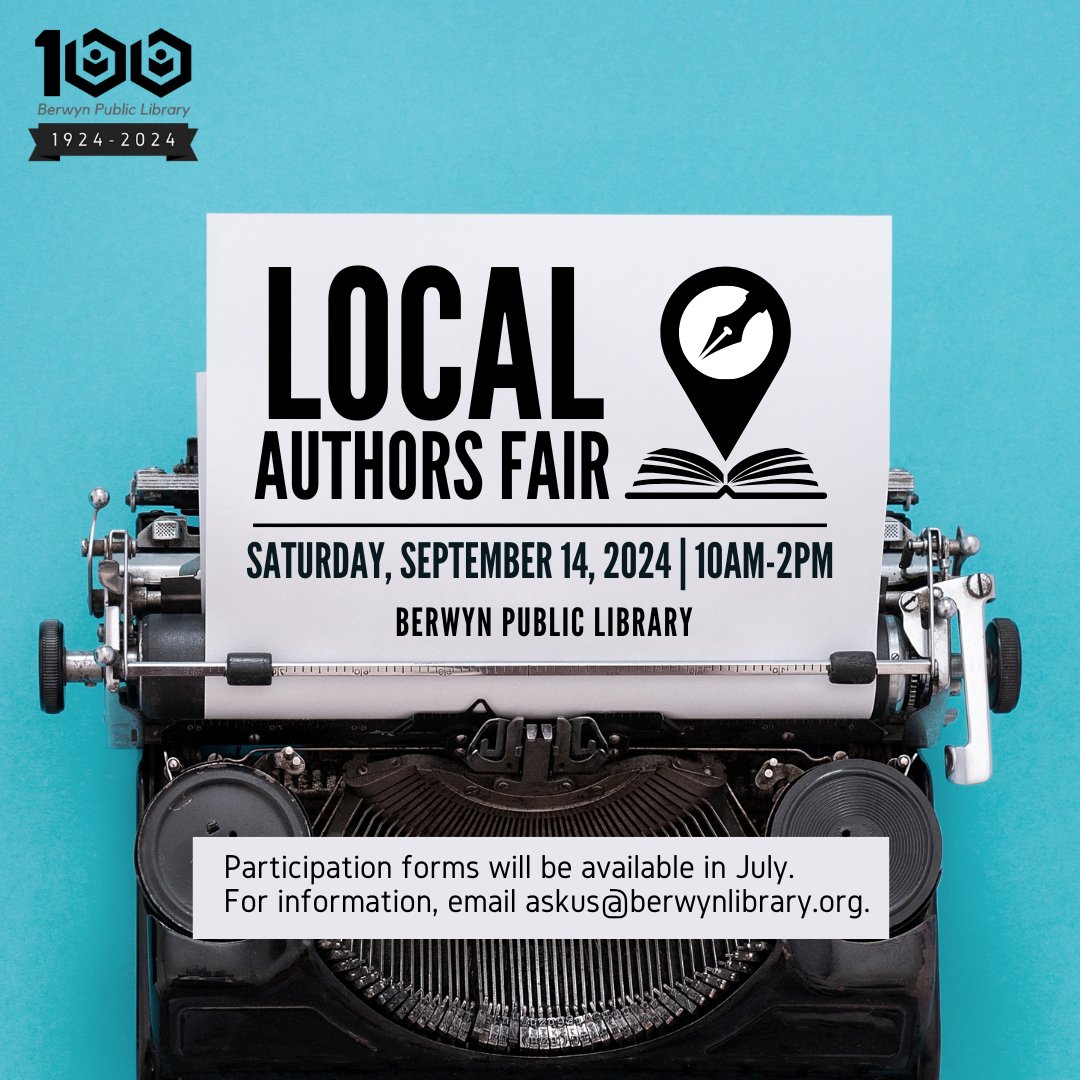 BerwynLibraryIL's tweet image. Save the date: our annual Local Authors Fair is happening on September 14th! 🎉 We'll be sending interest forms to authors in July but if you are a local author and want to join our mailing list, send us an email at askus@berwynlibrary.org! #BPLibrary #WhyBerwyn #BerwynReads