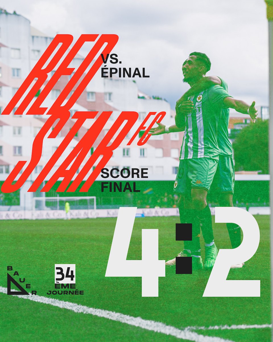 RedStarFC's tweet photo. VIIIIICTOIRE
Le @RedStarFC s'impose à Bauer face à Épinal. Place maintenant à la fête et à la remise du trophée de Champion de France de National 2023/2024 aux Audoniens ! 🏆 Une rencontre parrainée par notre Partenaire Principal @Trust_IT_GDC. #REDSAS https://t.co/l7qWOfkTEH