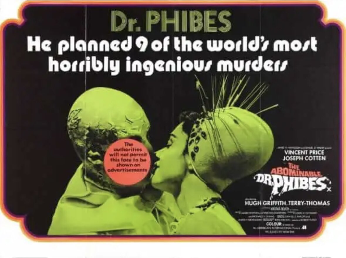 monstersndrinks's tweet image. Hey, it’s “Phibes Day”! As in, “The Abominable Dr. Phibes”, released on this date in 1971. The film is a absolute hoot! Starring Vincent Price &amp;amp; Jospeh Cotton. If you’ve never seen it, do yourself a favor, and CHECK IT OUT! #TheAbominableDrPhibes