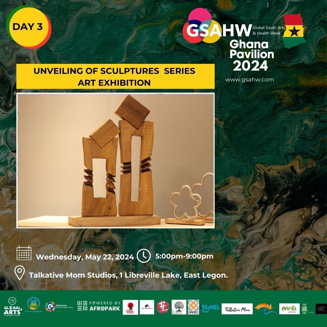 Happening on Day 3 of the GSAHW Ghana Pavilion 2024 will be A WORKSHOP ABOUT CAREGIVERS AND THE UNVEILING OF OUR SCULPTURES SERIES.

Attendance is FREE but REGISTRATION IS REQUIRED: bit.ly/RegisterGSAHW2…

#GSAHW2024 #GhanaPav2024 #ArtsandHealth #ArtsInMedicine