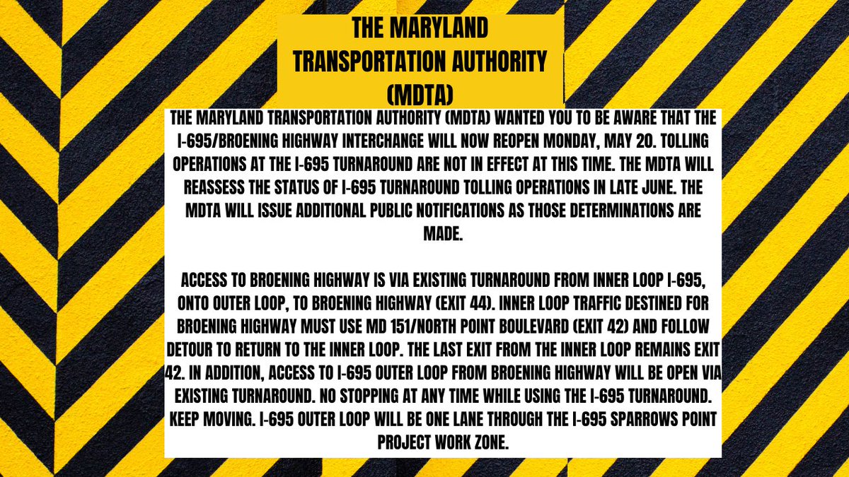 Update From The Maryland Transportation Authority (MDTA)