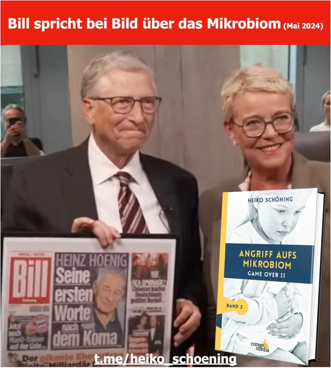 🆘 Alarm: Bill bei Bild übers #Mikrobiom ❗️
BILDlich gezeigt: Beim Springer Verlag bestimmt: BILL. Die Bildchefin überreicht Bill Gates die Zeitungstitelseite mit verändertem Logo.
Hier ist dargestellt, was die deutschen Leser täglich bekommen. Nicht #BILD, sondern BILL. 👇@BILD