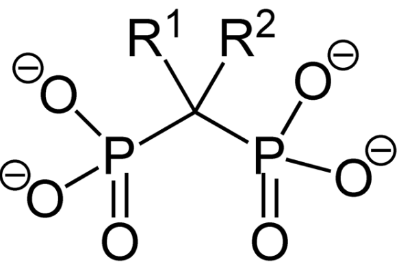 🦴Bisphosphonate Classes There are two classes of bisphosphonate compounds: ➖non-nitrogenous (no nitrogen in R2; see below) ➖nitrogenous (R2 contains nitrogen). The two types of bisphosphonates work differently in inhibiting osteoclasts. Non-Nitrogenous ➖etidronate