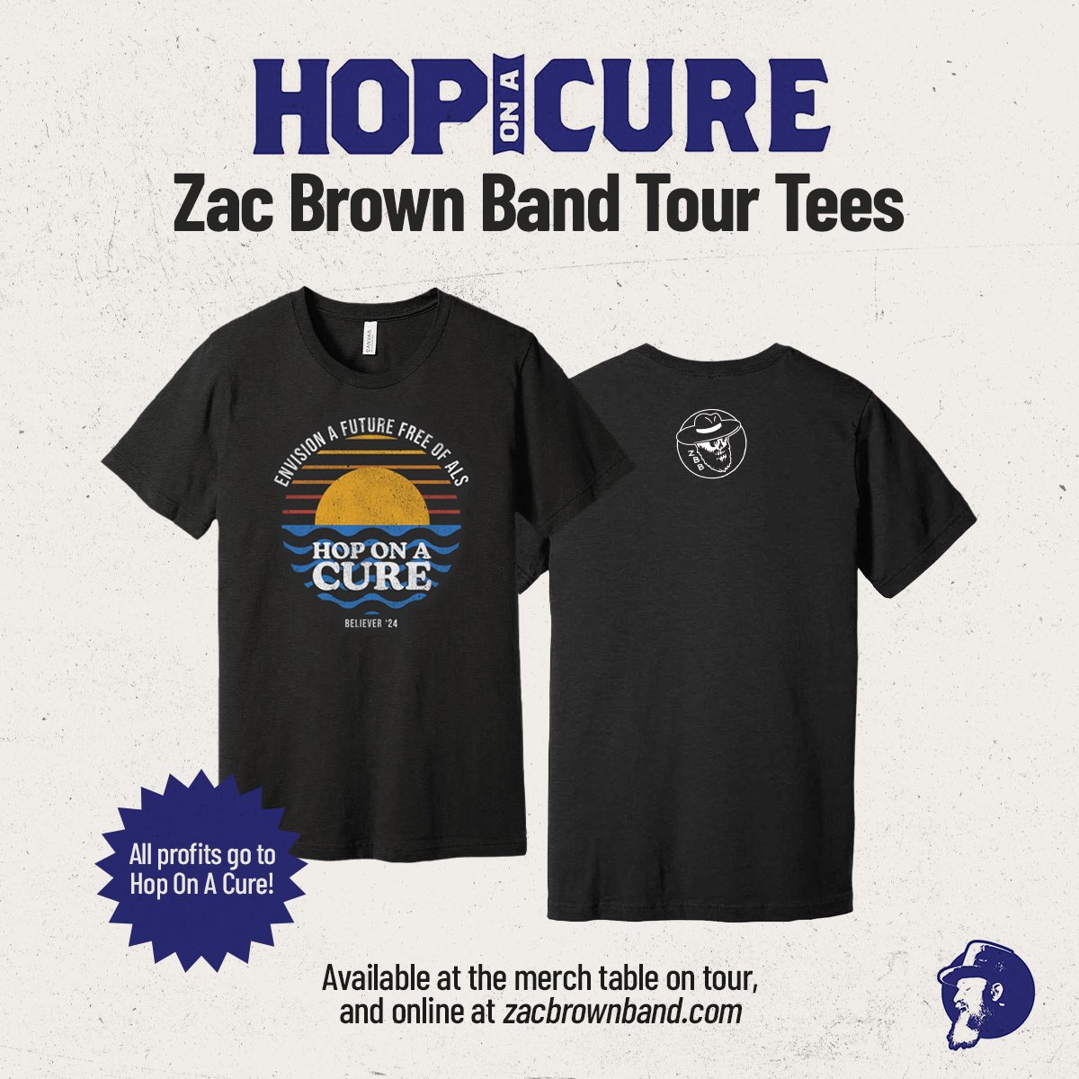 Atlanta! Get your Hop On A Cure tees at tonight's @zacbrownband show at @MBStadium at:
💙 Section 130 merch stand 
💙 Section 136 merch stand

#kickALS #believeinacure #zamily