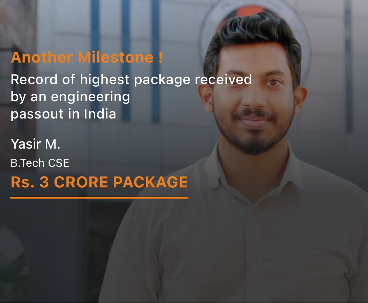 Yasir M., an B.Tech pass-out from LPU created history by securing 3 Crore package from a renowned Multinational company.
Well done Yasir👏