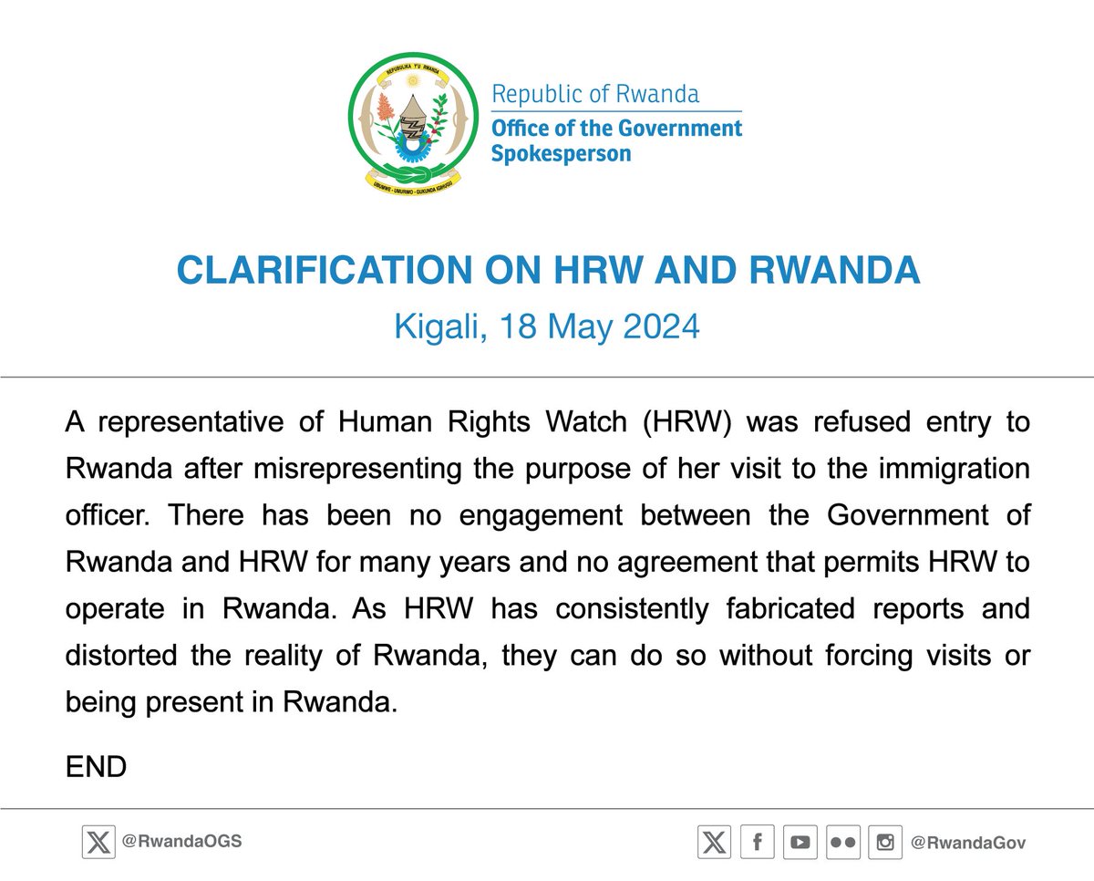 CLARIFICATION ON HRW AND RWANDA.