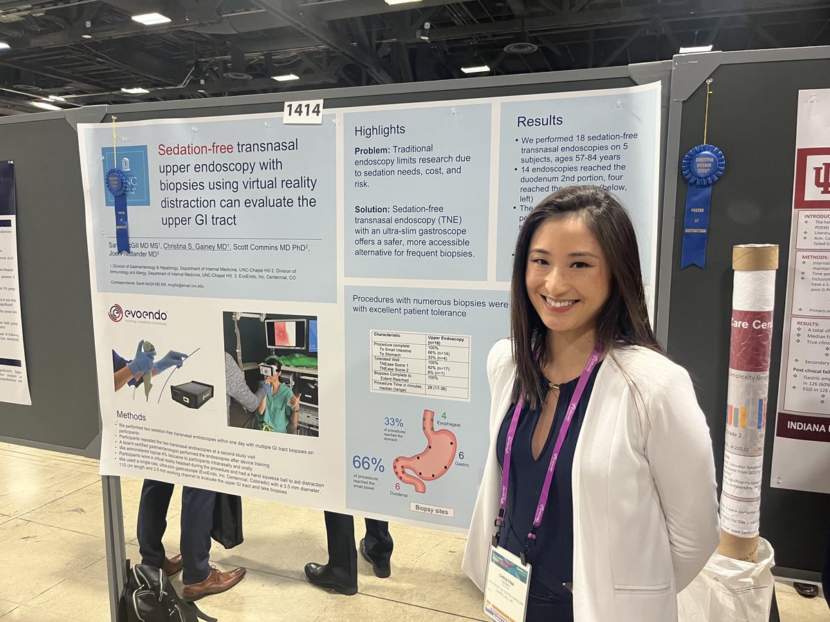 Exciting work by ⁦@christinagainey⁩ ⁦@SarahMcGillMD⁩ ⁦@DDWMeeting⁩ showing the utility of sedation-free transnasal endoscopy! ⁦@UNCGastro⁩ ⁦@EdBarnesMD⁩. Award winning presentation! Congrats!