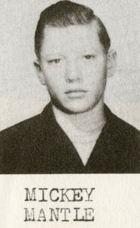 Mickey Mantle looking like a young Elvis in his high school yearbook photo.
