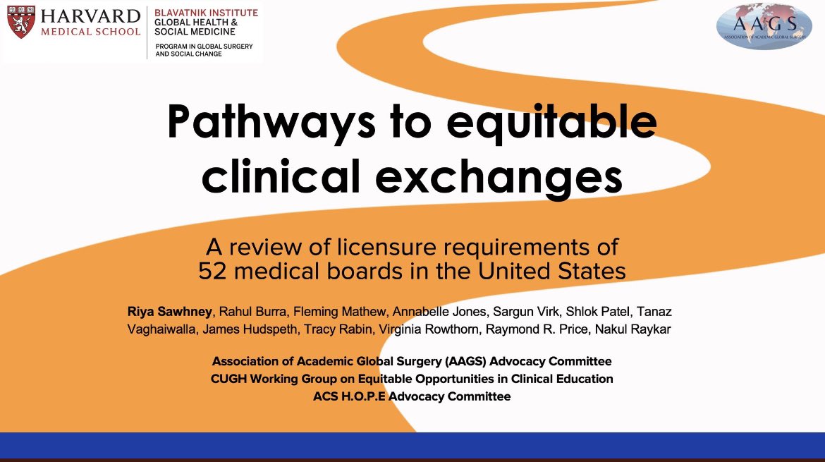 Congratulations @aaglobalsurgery Advocacy Committee’s superstar @RiyaSawhney_ in collab w/@HarvardPGSSC @AmCollSurgeons @CUGHnews for her excellent talk on US licensure requirements- highlighting a critical gap in equitable exchanges 🫱🏼‍🫲🏽 Thank you #BRT2024 for the opportunity!