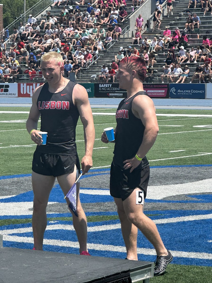 Lisbon’s Baylor Speidel and Tiernan Boots finish 1-2 in the 1A 100 meter dash.