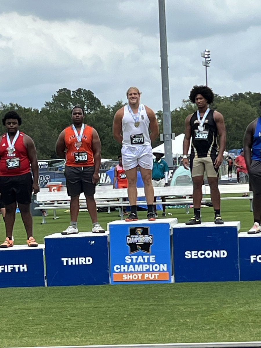 STATE CHAMPION!!!  Junior Colby Cronk threw a school record 63’ 3/4” third attempt and has won the 2024 FHSAA State Championship in the Shot Put! 

🟢⚪️🥇