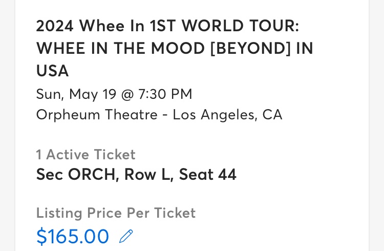 Pennywong_panty's tweet photo. โผ๏ธ WTS Whee In concert tickets in LA โผ๏ธ
I have one extra ticket left! Pretty much willing to let this one go for just about any amount. Listed on Ticketmaster but wonโt let me put a price lower than $165, which is what I paid.
#WheeIn #WheeIn_1ST_WORLD_TOUR
#Wheecon #MAMAMOO https://t.co/NTtrGRRlgN