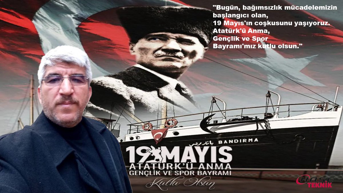 ByHaSe's tweet photo. "Bugün, bağımsızlık mücadelemizin başlangıcı olan, 
19 Mayıs'ın coşkusunu yaşıyoruz. 
Atatürk'ü Anma, Gençlik ve Spor Bayramı'mız kutlu olsun." https://t.co/M3hFjN4BXd