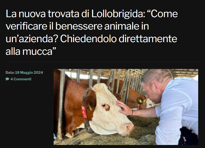 No, non è uno scherzo. Lollobrigida in un post sui suoi canali social spiega il suo metodo, con tanto di foto esplicativa faccia a faccia con una mucca. “Un modo per verificare il benessere animale in una azienda agricola è “chiederlo” direttamente a loro.